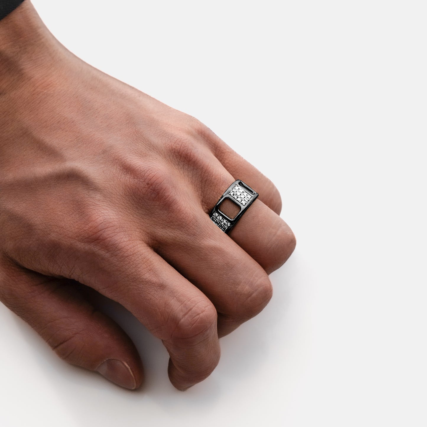 PAVE AJOURE RING, LARGE MODEL, PAVED - white gold, ruthenium plating, diamonds