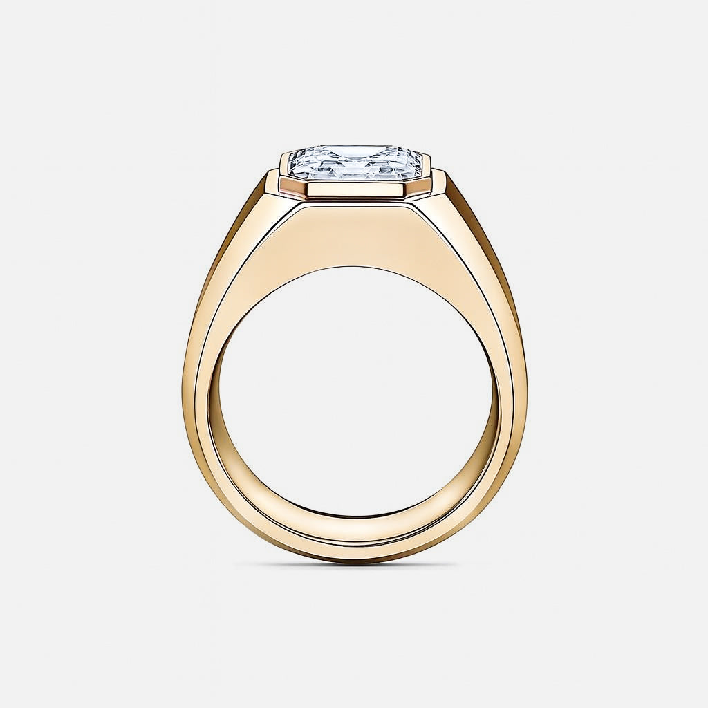 MENS SOLITAIRE BAND - Yellow gold, asscher cut diamond