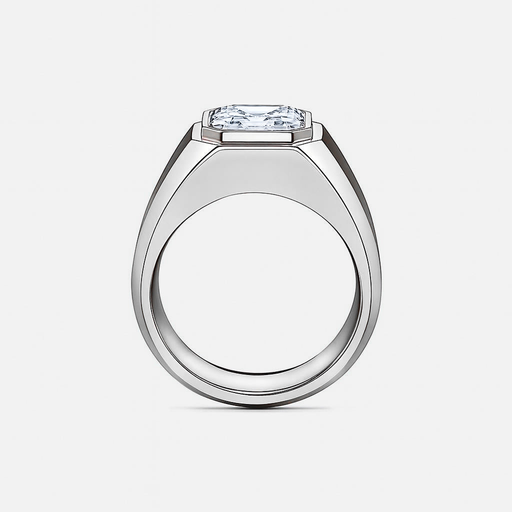 MENS SOLITAIRE BAND - White gold, asscher cut diamond