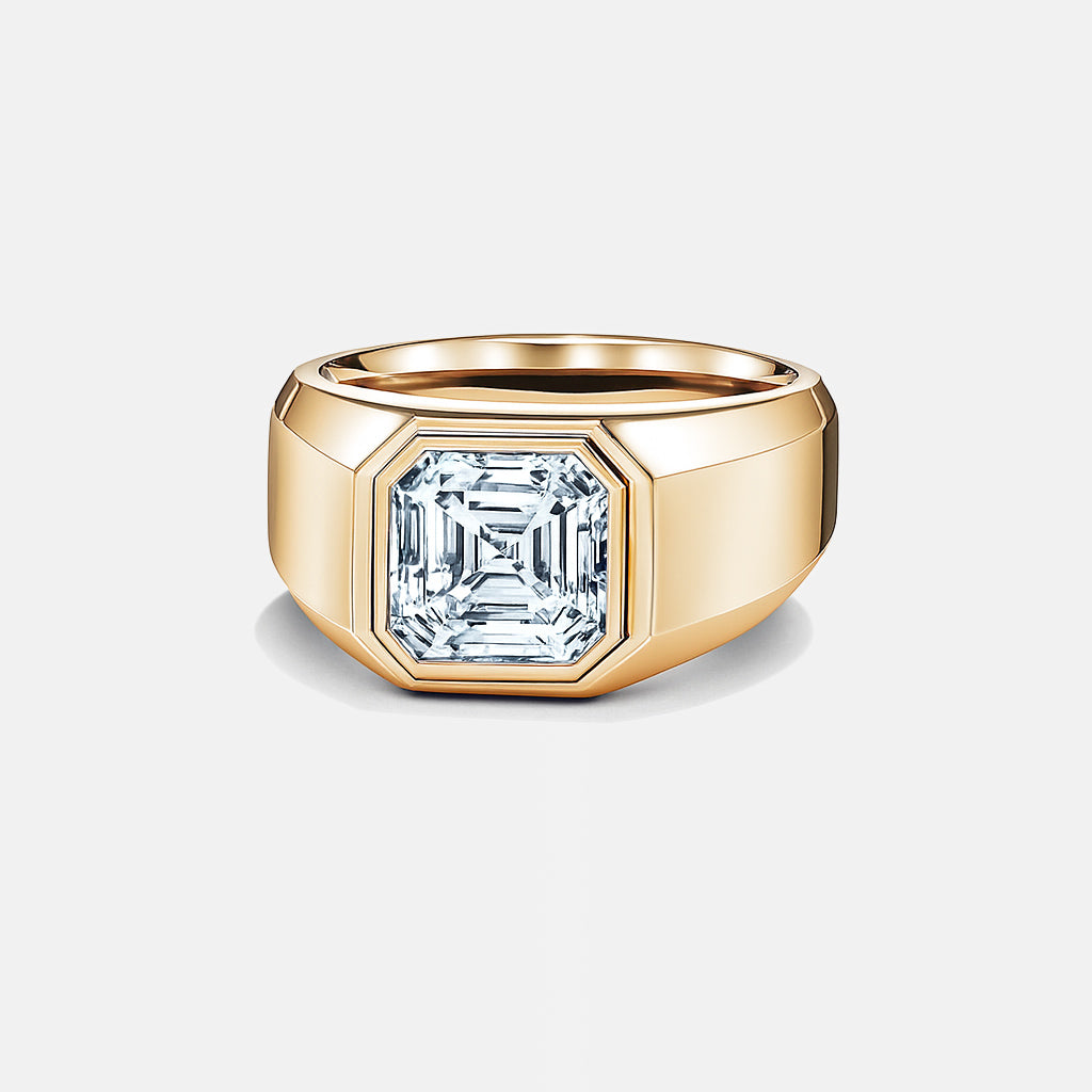 MENS SOLITAIRE BAND - Yellow gold, asscher cut diamond