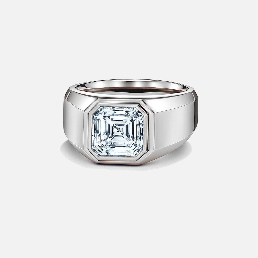 MENS SOLITAIRE BAND - White gold, asscher cut diamond