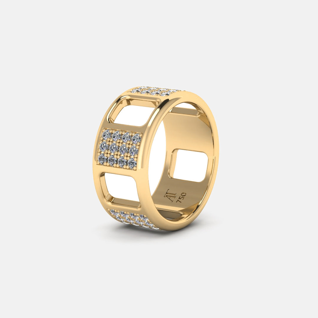 PAVE AJOURE RING, LARGE MODEL, PAVED - Yellow gold, diamonds