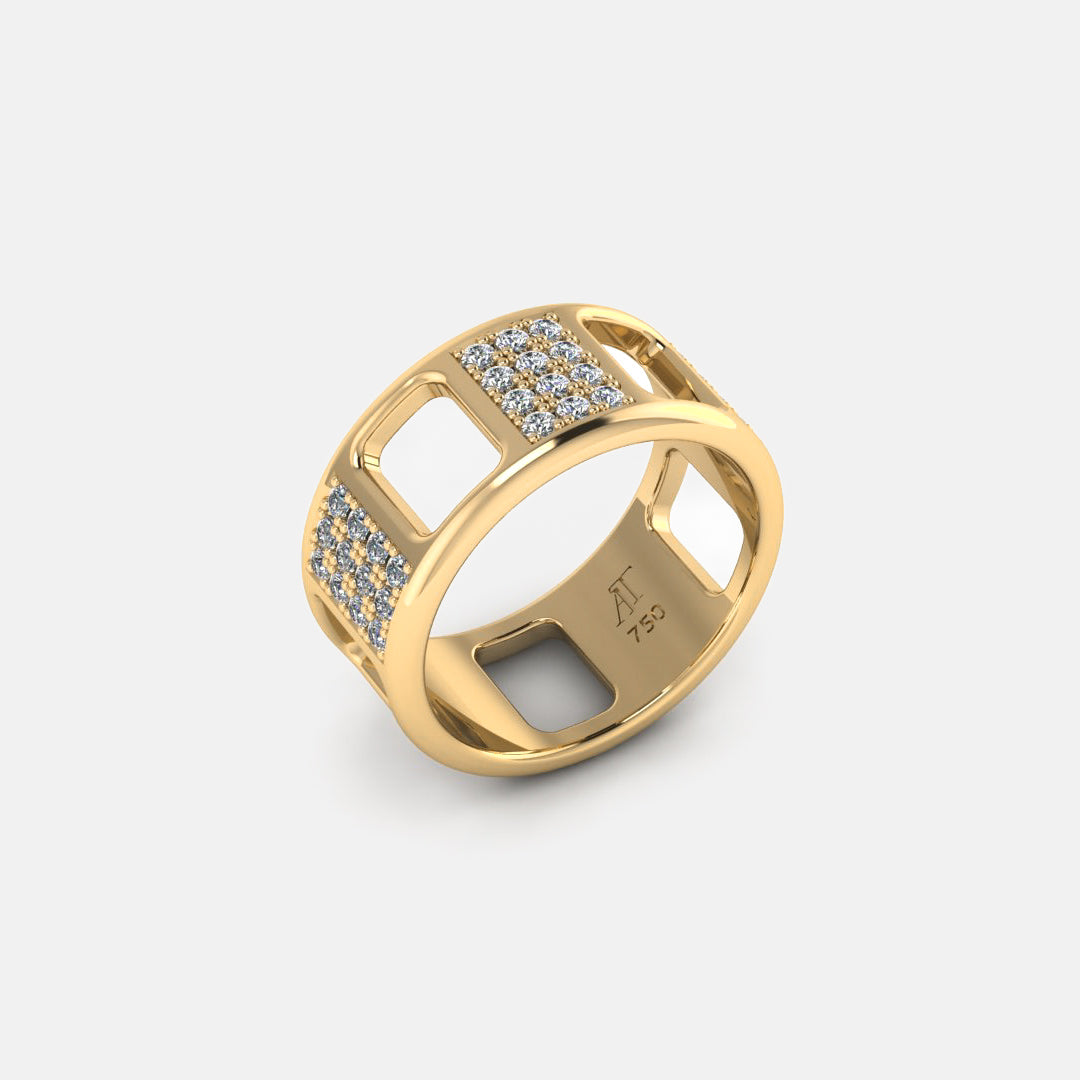PAVE AJOURE RING, LARGE MODEL, PAVED - Yellow gold, diamonds