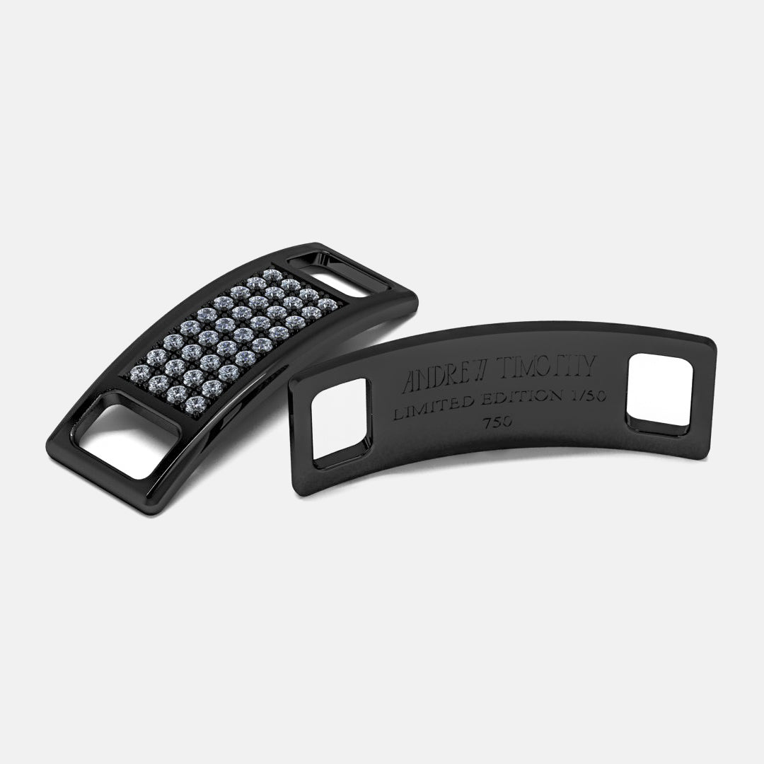 PAVE SHOE TAGS, PAVED - White gold, ruthenium plating, diamonds