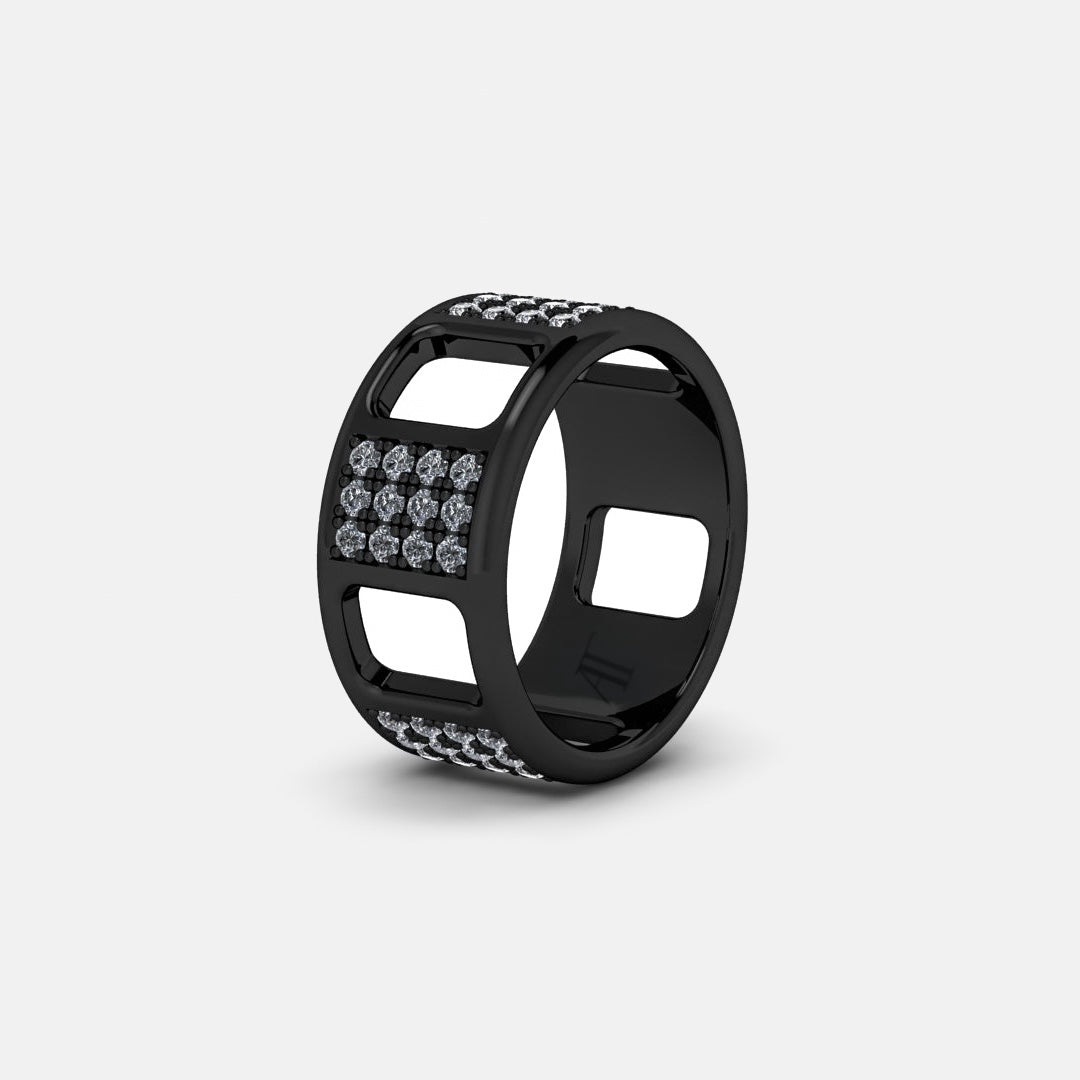 PAVE AJOURE RING, LARGE MODEL, PAVED - white gold, ruthenium plating, diamonds