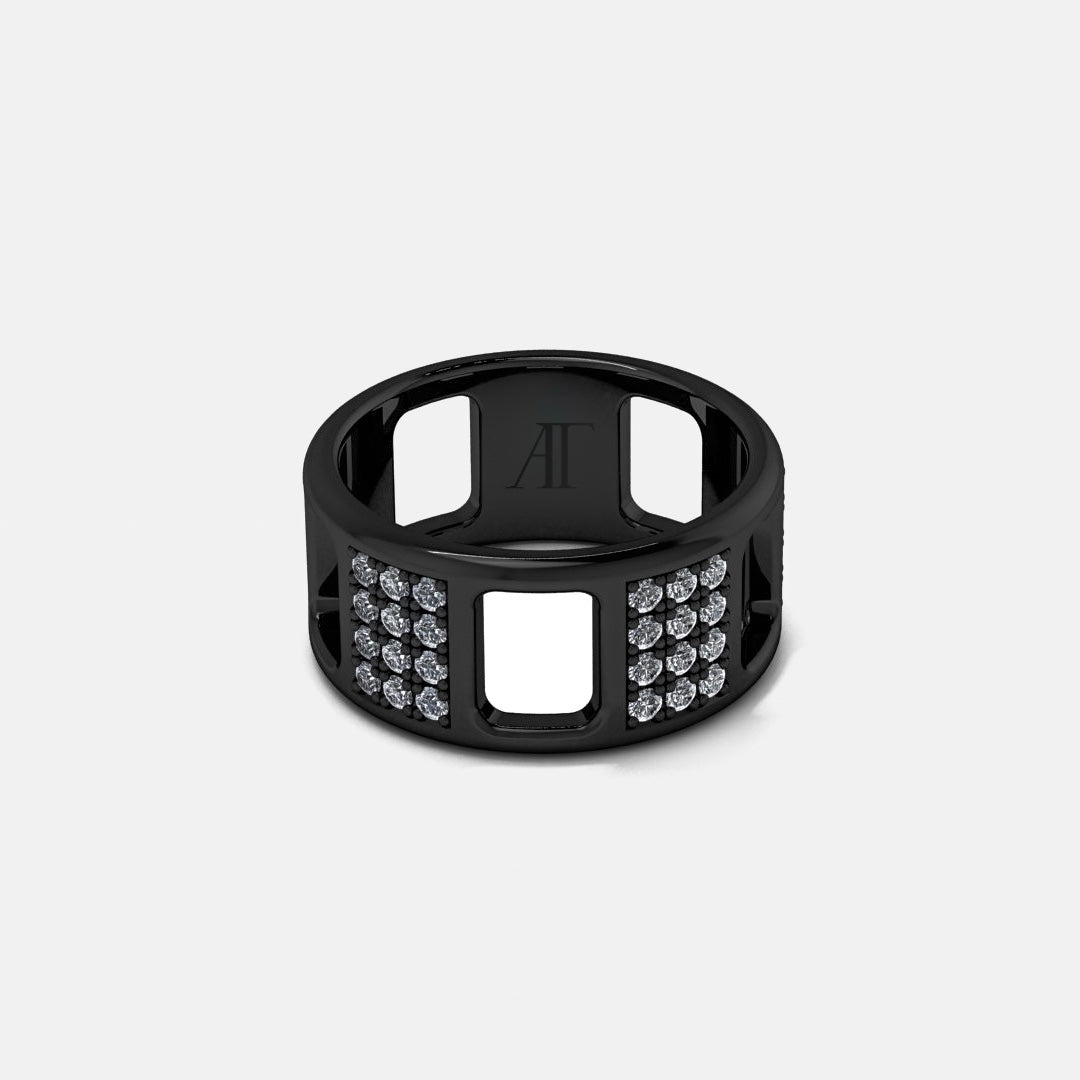 PAVE AJOURE RING, LARGE MODEL, PAVED - white gold, ruthenium plating, diamonds