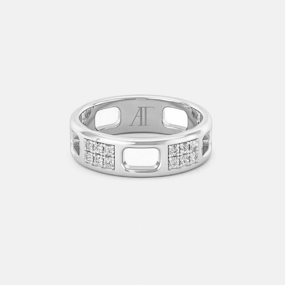 PAVE AJOURE RING, SMALL MODEL, PAVED - White gold, diamonds