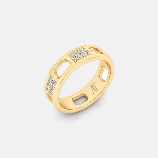 PAVE AJOURE RING, SMALL MODEL, PAVED - Yellow gold, diamonds