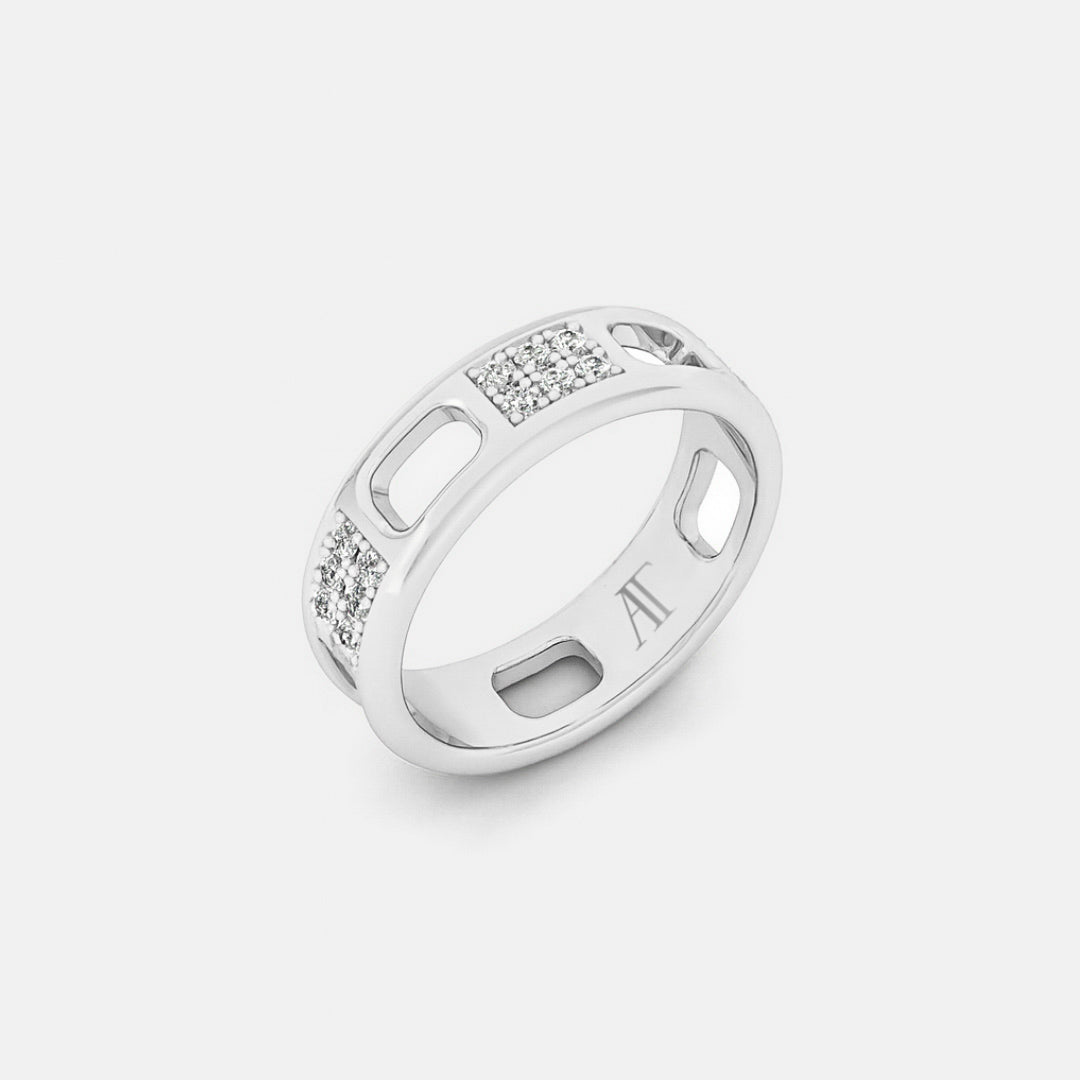 PAVE AJOURE RING, SMALL MODEL, PAVED - White gold, diamonds