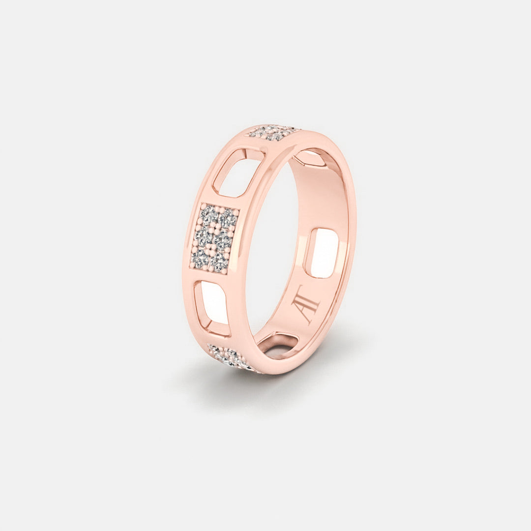 PAVE AJOURE RING, SMALL MODEL, PAVED - Rose gold, diamonds