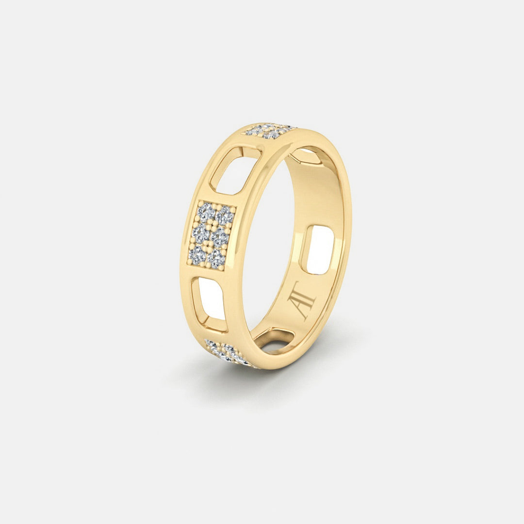 PAVE AJOURE RING, SMALL MODEL, PAVED - Yellow gold, diamonds
