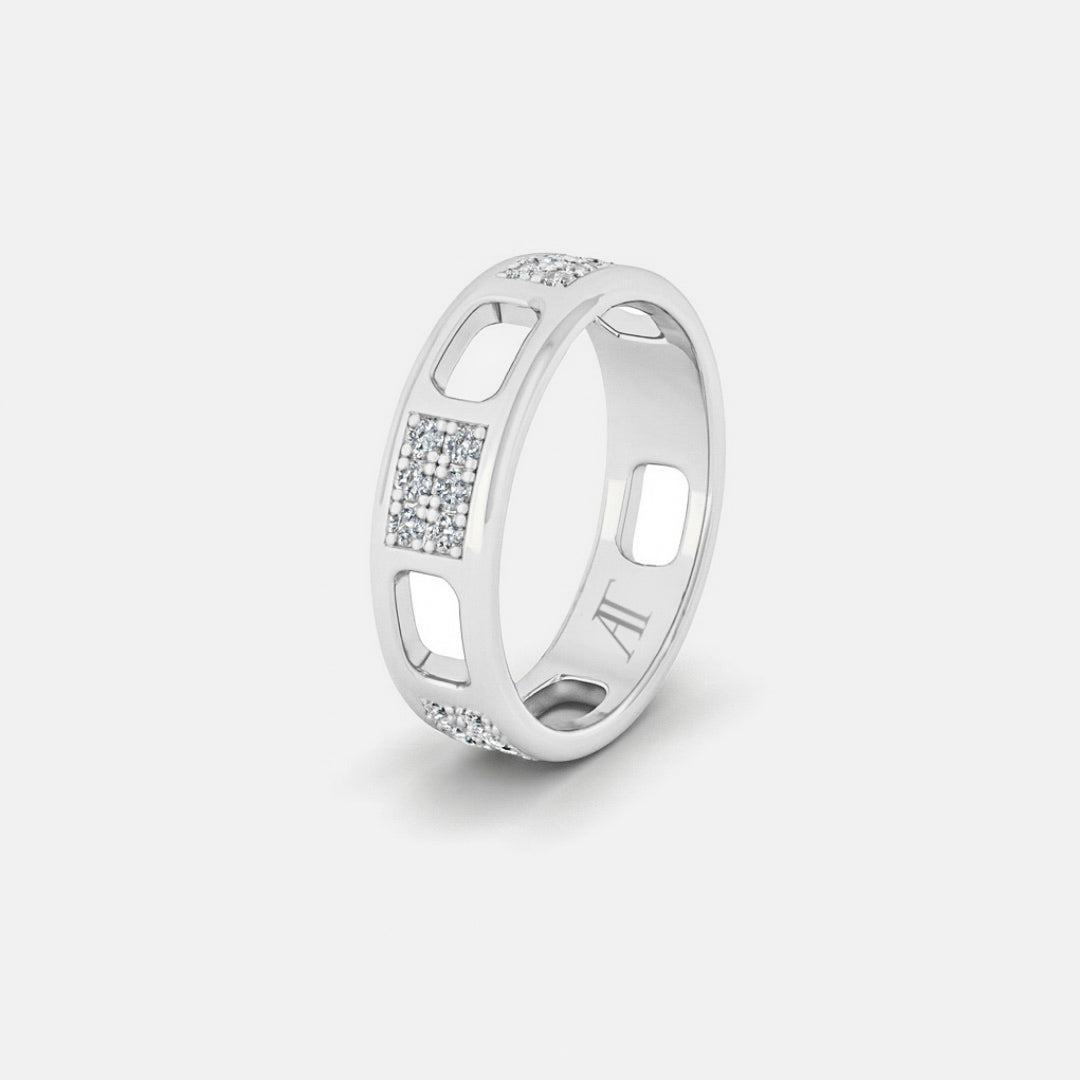 PAVE AJOURE RING, SMALL MODEL, PAVED - White gold, diamonds