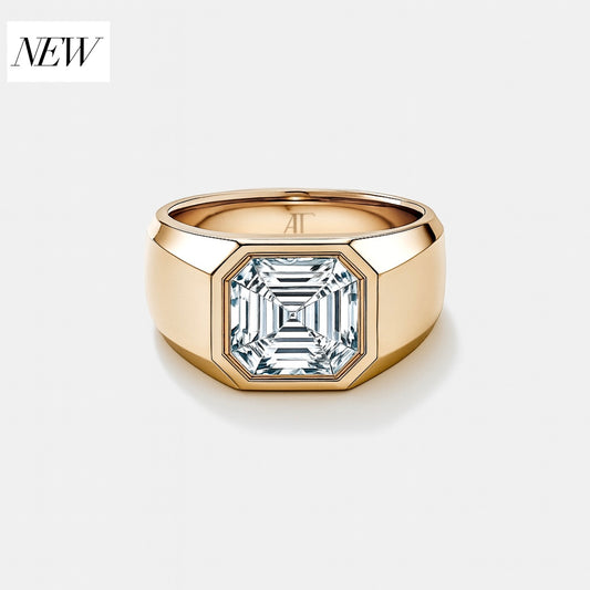 MENS SOLITAIRE BAND - Yellow gold, asscher cut diamond