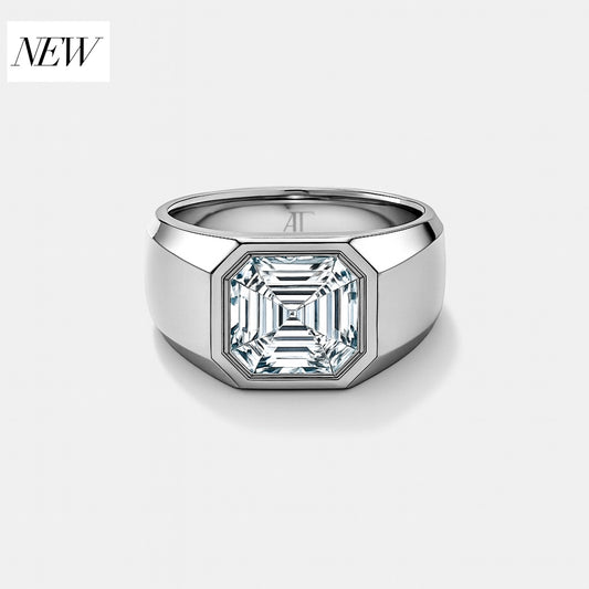 MENS SOLITAIRE BAND - White gold, asscher cut diamond