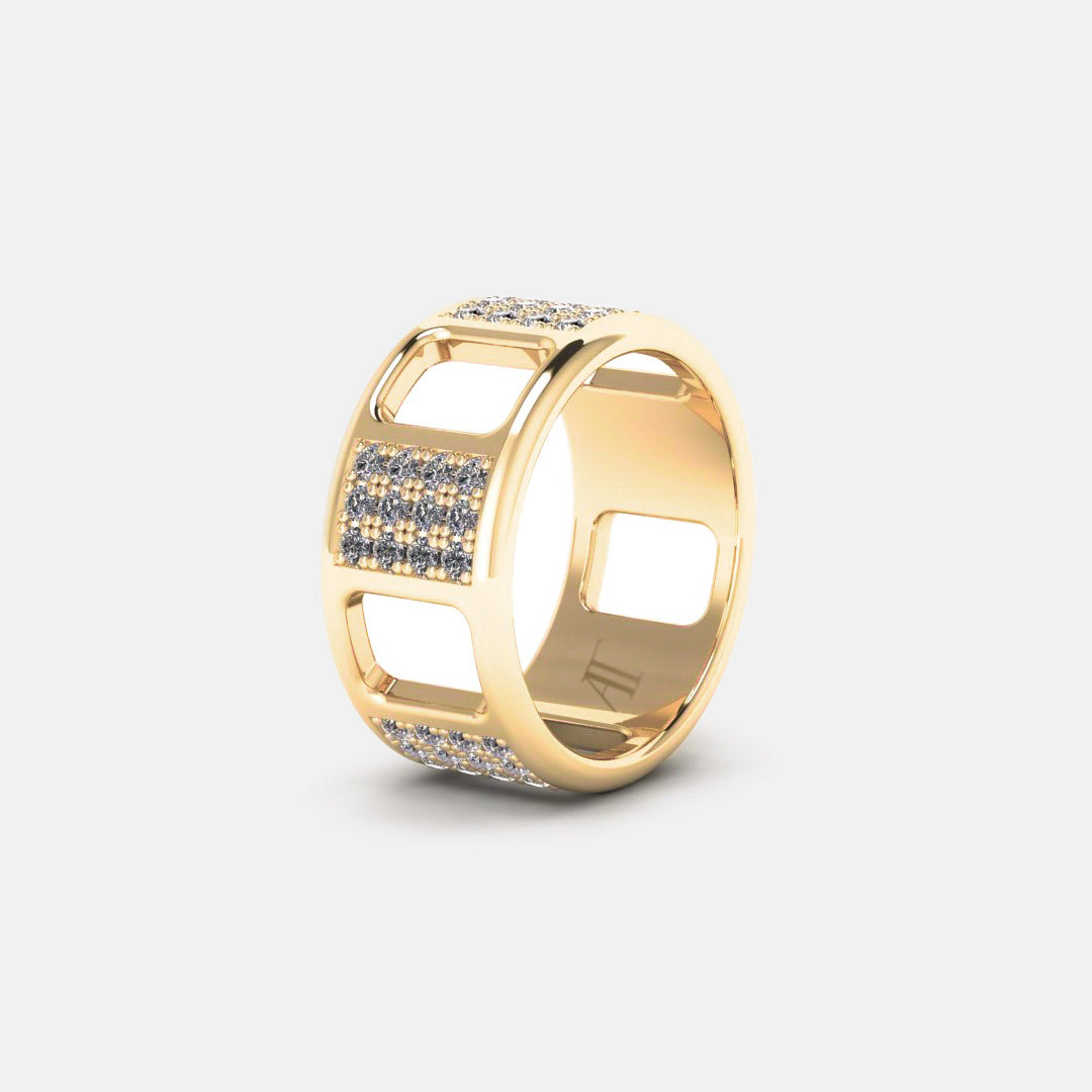 PAVE AJOURE RING, LARGE MODEL, PAVED - Yellow gold, diamonds