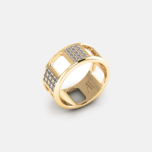 PAVE AJOURE RING, LARGE MODEL, PAVED - Yellow gold, diamonds