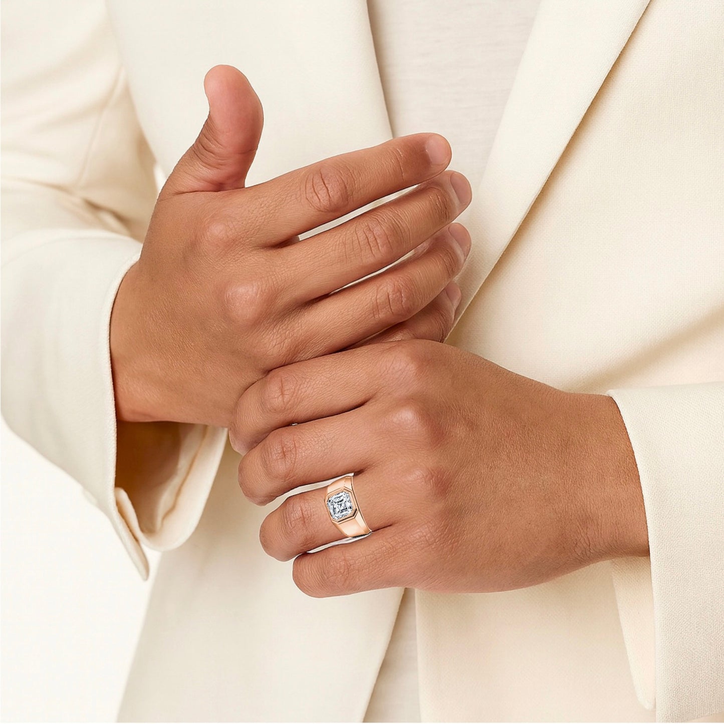 MENS SOLITAIRE BAND - Rose gold, asscher cut diamond