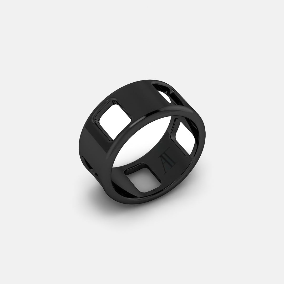 PAVE AJOURE RING, LARGE MODEL - white gold, ruthenium plating