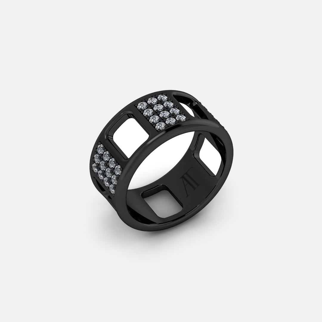 PAVE AJOURE RING, LARGE MODEL, PAVED - white gold, ruthenium plating, diamonds