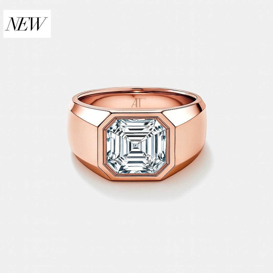 MENS SOLITAIRE BAND - Rose gold, asscher cut diamond