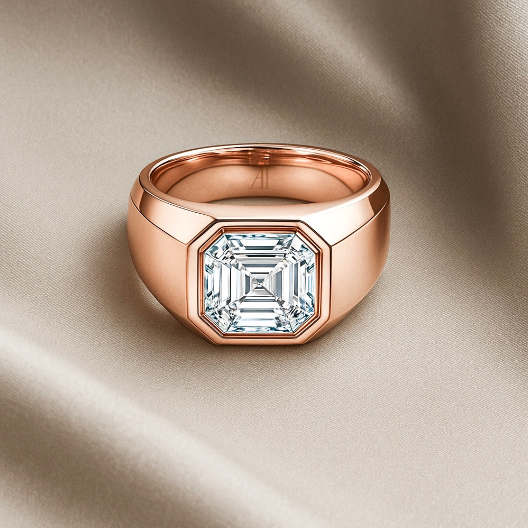 MENS SOLITAIRE BAND - Rose gold, asscher cut diamond