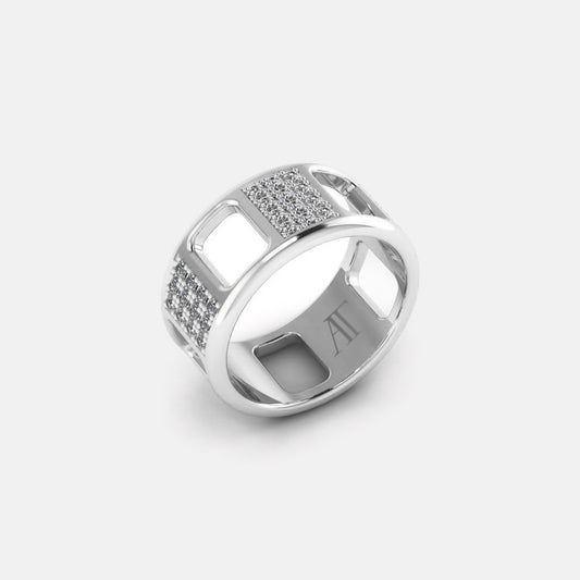 PAVE AJOURE RING, LARGE MODEL, PAVED - White gold, diamonds