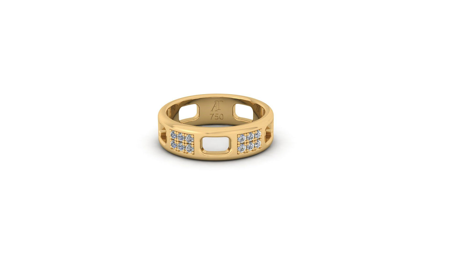 Pavé Ajouré Ring in Yellow Gold with Diamonds - Narrow