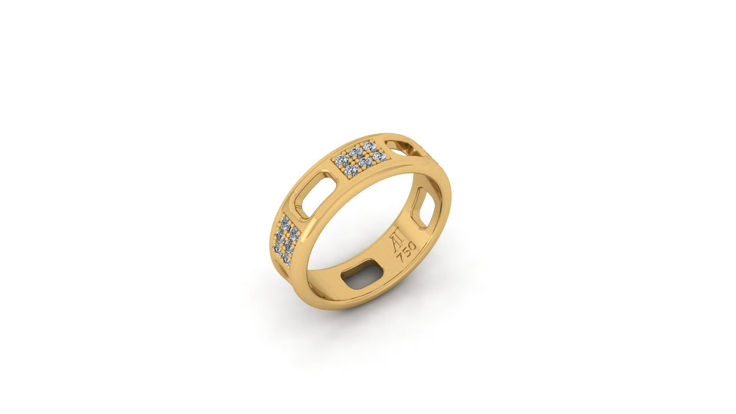 Pavé Ajouré Ring in Yellow Gold with Diamonds - Narrow