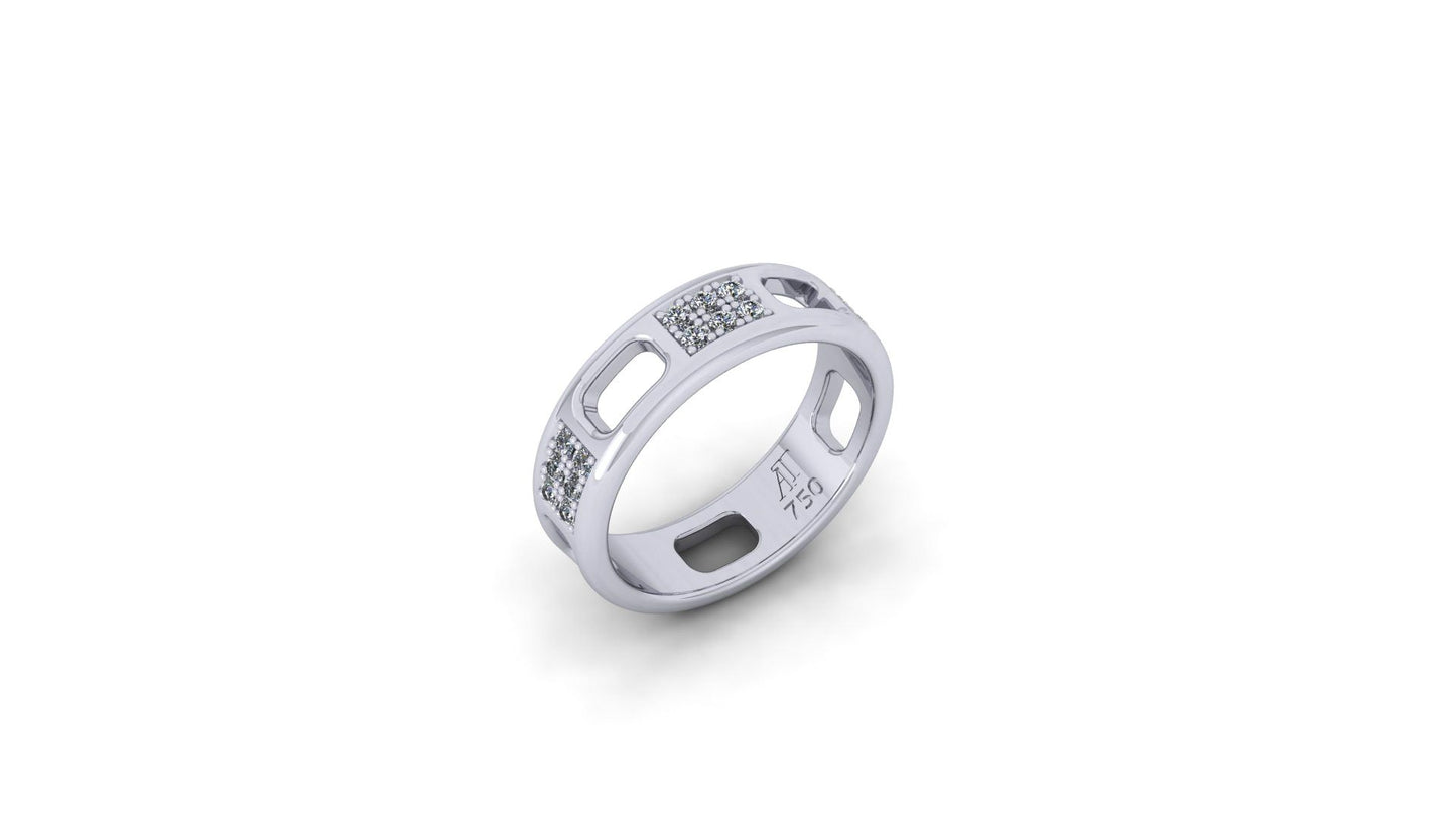Pavé Ajouré Ring in White Gold with Diamonds - Narrow