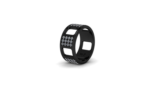 Pavé Ajouré Ring in White Gold with Ruthenium Plating and Diamonds