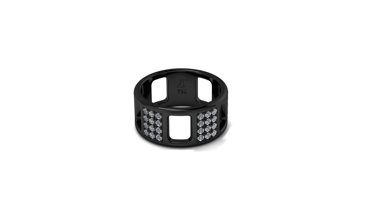 Pavé Ajouré Ring in White Gold with Ruthenium Plating and Diamonds