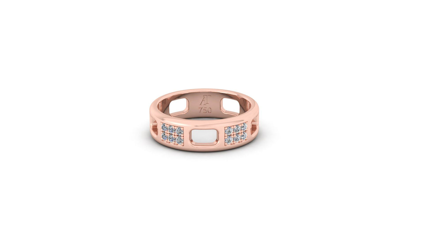 Pavé Ajouré Ring in Rose Gold with Diamonds - Narrow