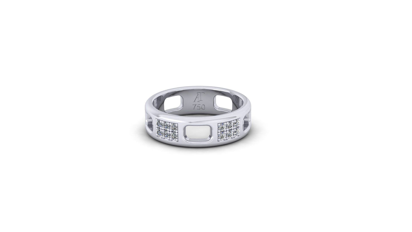 Pavé Ajouré Ring in White Gold with Diamonds - Narrow