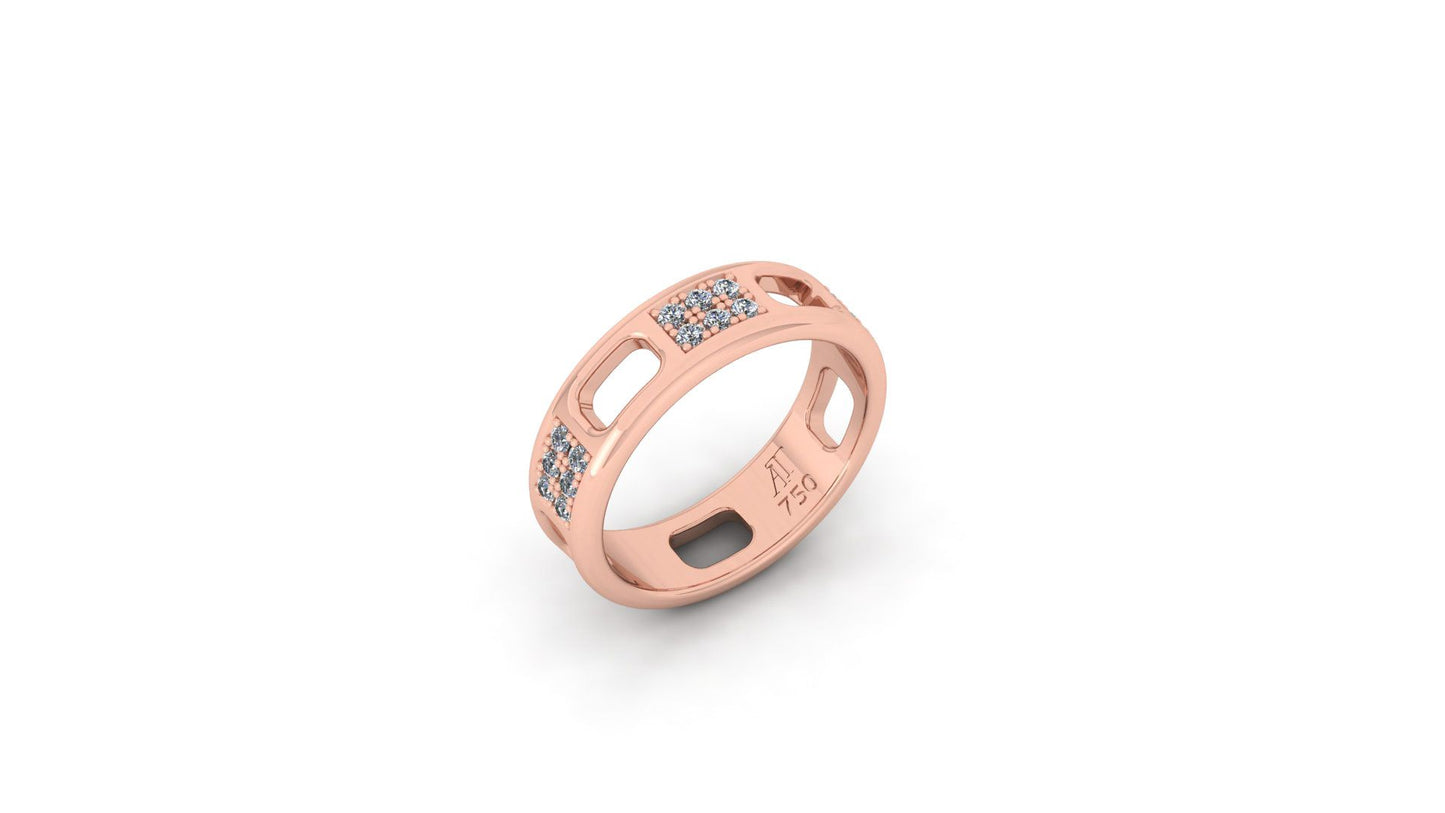 Pavé Ajouré Ring in Rose Gold with Diamonds - Narrow