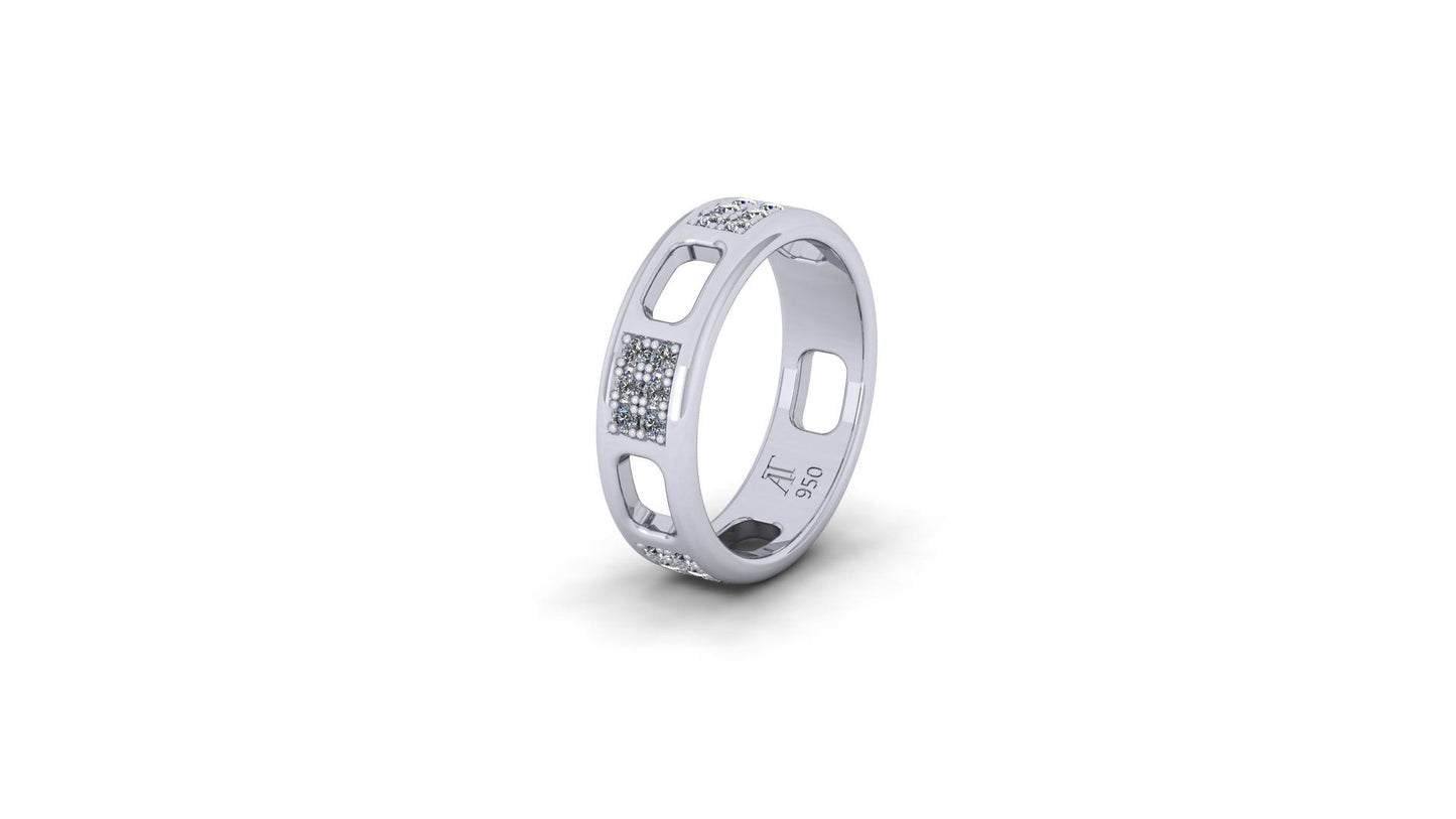 Pavé Ajouré Ring in White Gold with Diamonds - Narrow
