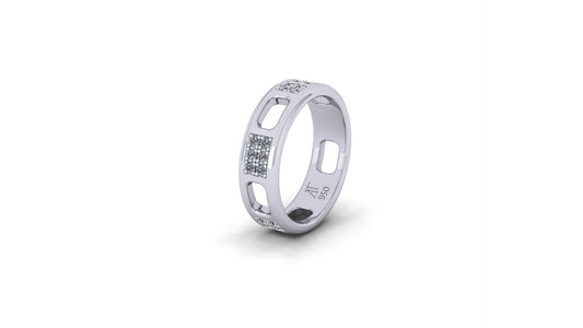 Pavé Ajouré Ring in White Gold with Diamonds - Narrow